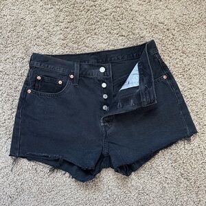 Levi’s Black Denim Shorts Distressed Hem